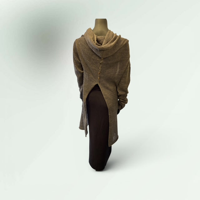 Contemporary Hooded Cardigan with Button Back-Front