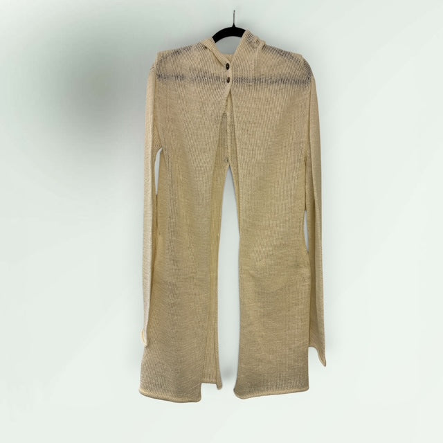 Contemporary Hooded Cardigan with Button Back-Front