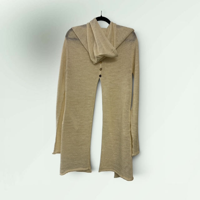 Contemporary Hooded Cardigan with Button Back-Front