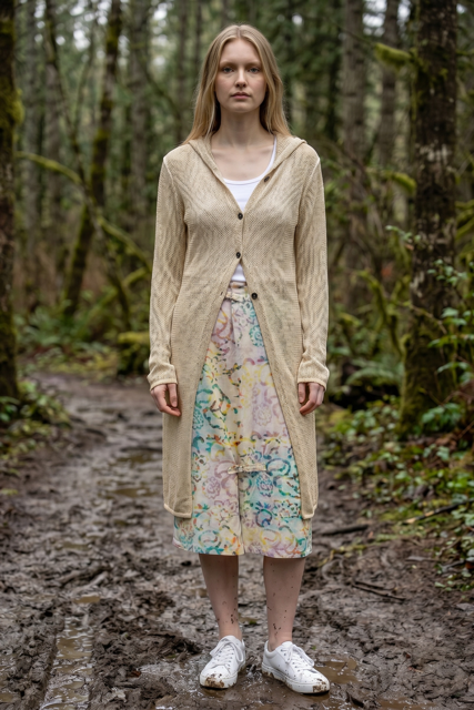 Contemporary Hooded Cardigan with Button Back-Front
