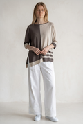 Two-Tone Cotton-Linen Sweater