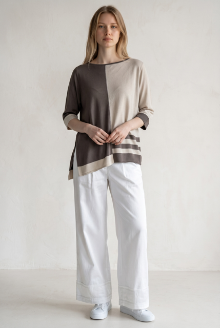Two-Tone Cotton-Linen Sweater