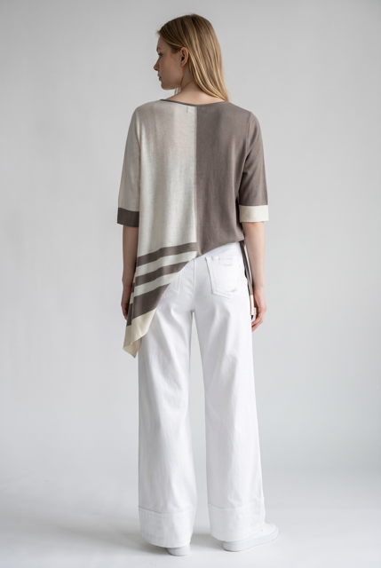 Two-Tone Cotton-Linen Sweater