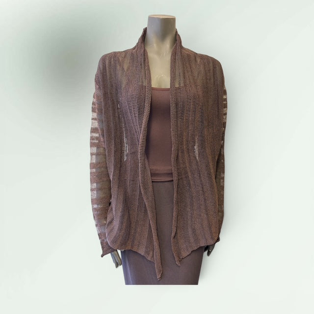 Lace Knit Edge-to-Edge Linen-Cotton Cardigan