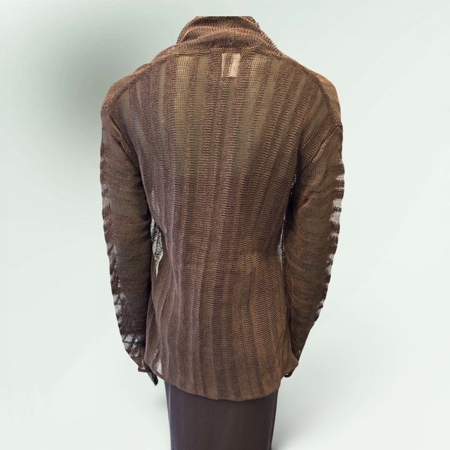Lace Knit Edge-to-Edge Linen-Cotton Cardigan