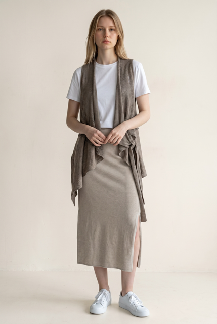 Sarah Pacini Two-Tone Cotton Linen Wrap Gilet