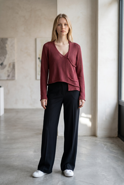 Short Contemporary Linen Sarah Pacini Sweater with a pocket