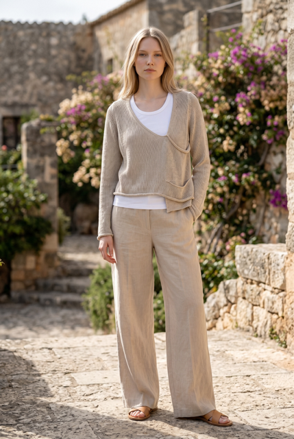 Short Contemporary Linen Sarah Pacini Sweater with a pocket
