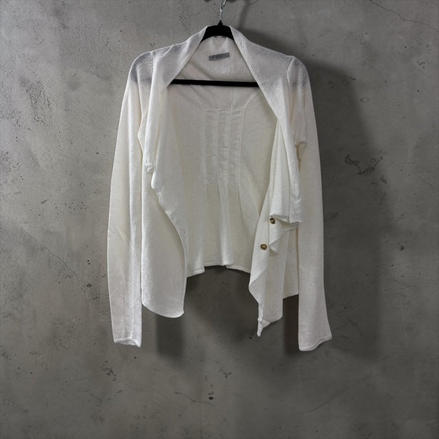 Asymmetric Linen-Cotton Cardigan with Ruched Back Detail