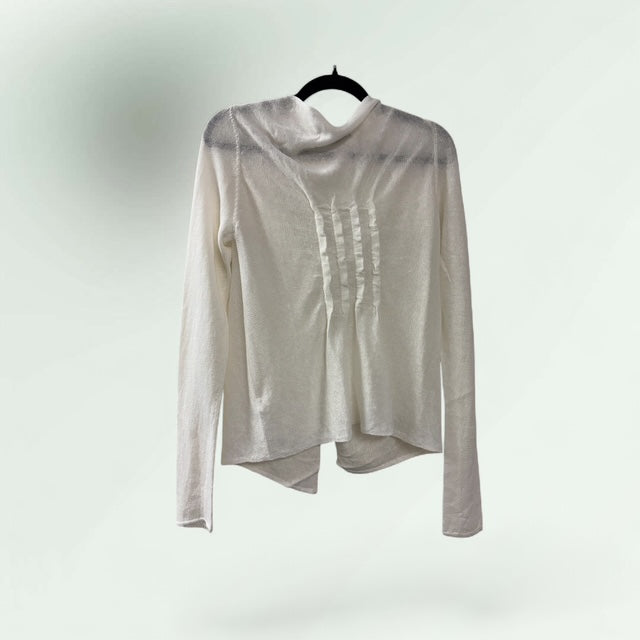 Asymmetric Linen-Cotton Cardigan with Ruched Back Detail
