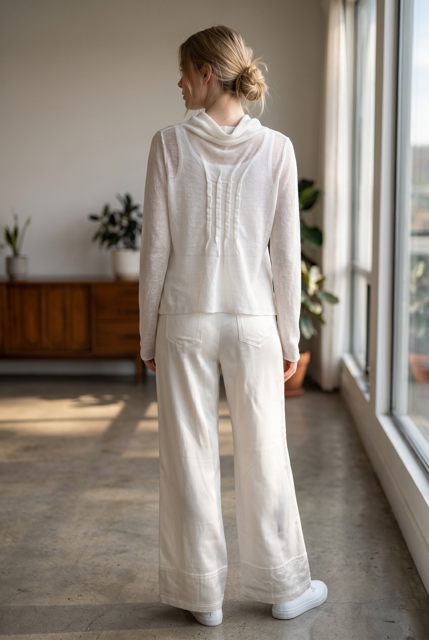 Asymmetric Linen-Cotton Cardigan with Ruched Back Detail