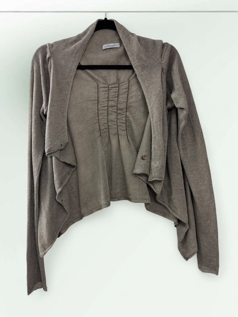 Asymmetric Linen-Cotton Cardigan with Ruched Back Detail