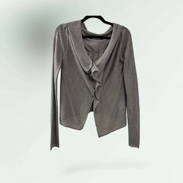 Asymmetric Linen-Cotton Cardigan with Ruched Back Detail