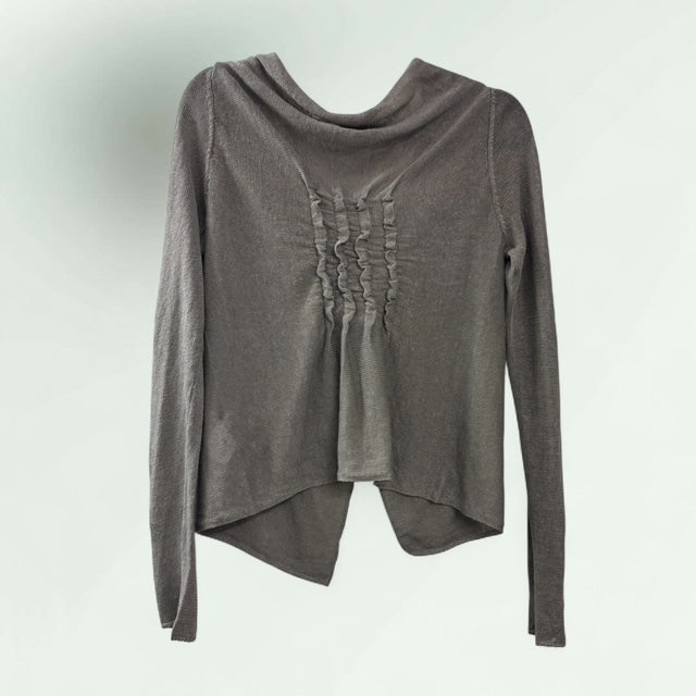 Asymmetric Linen-Cotton Cardigan with Ruched Back Detail