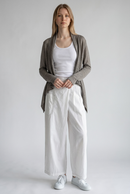 Asymmetric Linen-Cotton Cardigan with Ruched Back Detail