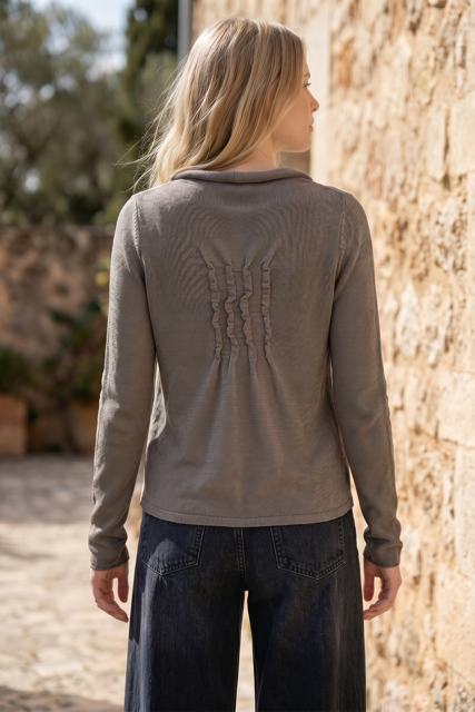 Asymmetric Linen-Cotton Cardigan with Ruched Back Detail