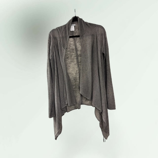 Asymmetric Linen Edge-to-Edge Cardigan with String Tie
