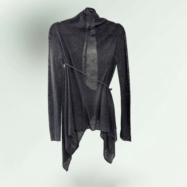Asymmetric Linen Edge-to-Edge Cardigan with String Tie