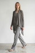 Asymmetric Linen Edge-to-Edge Cardigan with String Tie