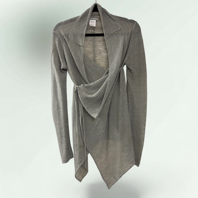 Asymmetric Linen Edge-to-Edge Cardigan with String Tie