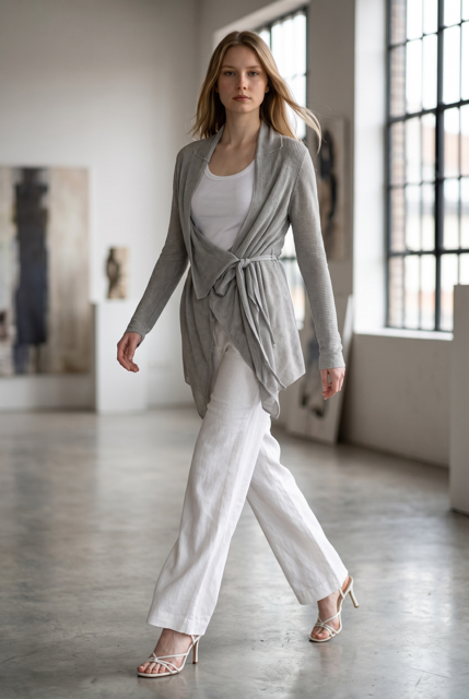 Asymmetric Linen Edge-to-Edge Cardigan with String Tie