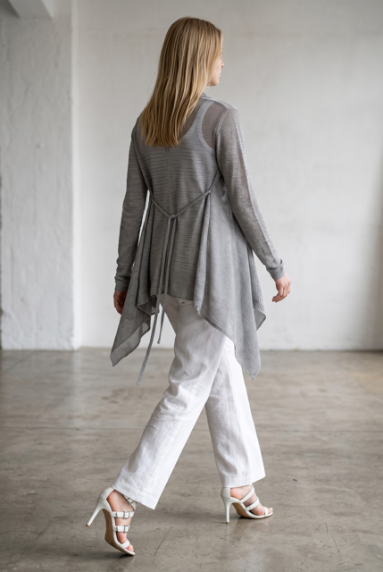Asymmetric Linen Edge-to-Edge Cardigan with String Tie