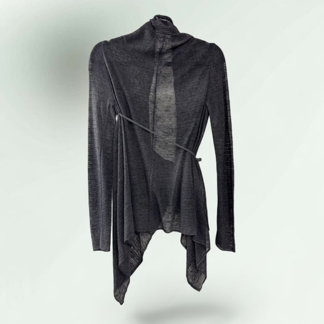 Asymmetric Linen Edge-to-Edge Cardigan with String Tie