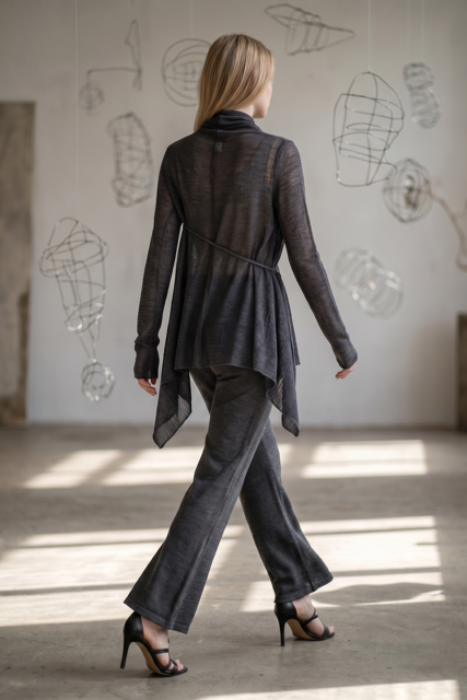 Asymmetric Linen Edge-to-Edge Cardigan with String Tie