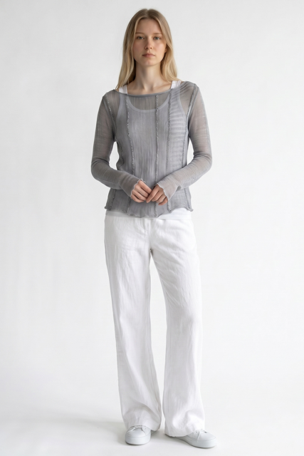 Sheer Sweater with Crochet Embroidery Front
