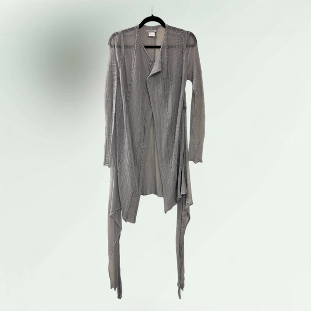 Sheer Wrap Cardigan with Crochet Embroidery