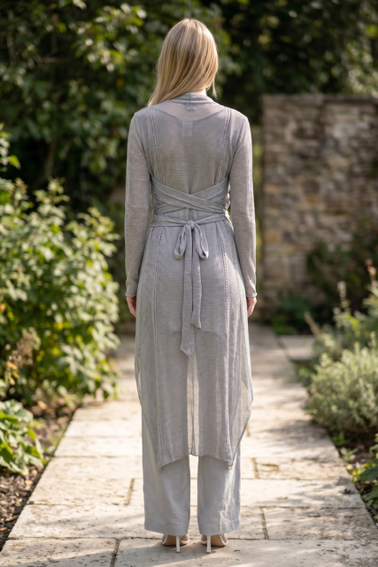 Sheer Two-Piece Tunic & Wrap Cardigan with Crochet Embroidery