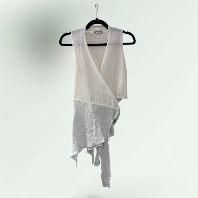 Sarah Pacini Two-Tone Cotton Linen Wrap Gilet