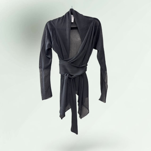 Sheer Viscose Asymmetric Cardigan with Belt