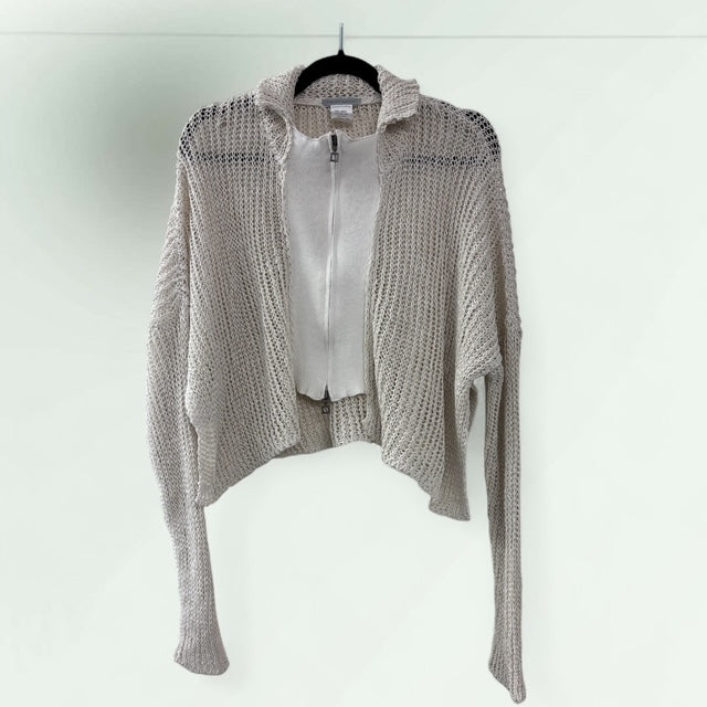 Open Weave Double Zip Two-Tone Cardigan