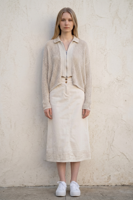 Open Weave Double Zip Two-Tone Cardigan