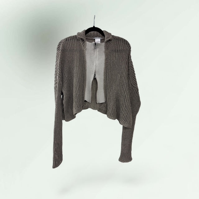 Open Weave Double Zip Two-Tone Cardigan