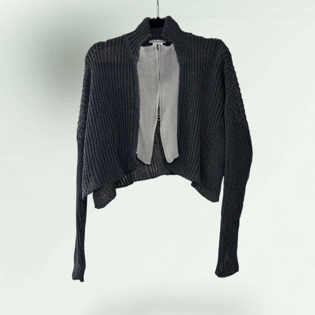 Open Weave Double Zip Two-Tone Cardigan