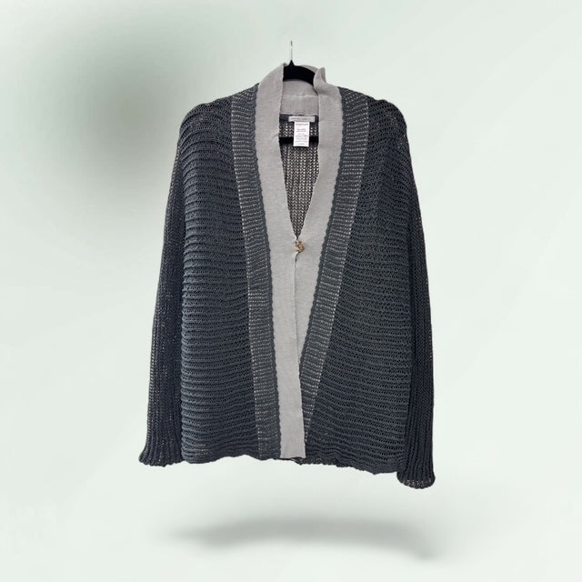 Long Open Weave Two-Tone Cardigan