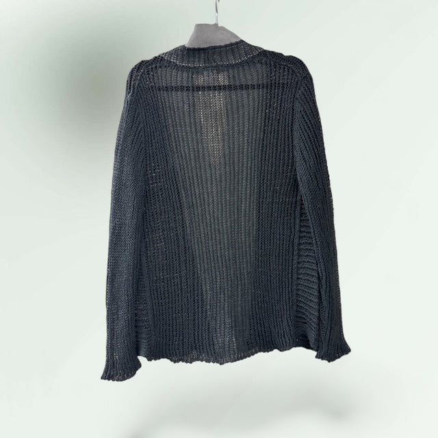 Long Open Weave Two-Tone Cardigan