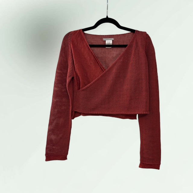 Crossover Cropped Sweater in Linen-Cotton