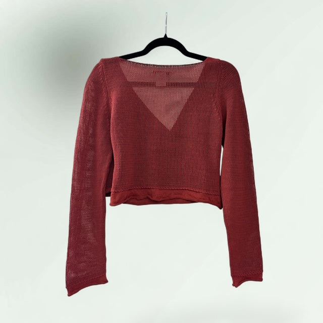 Crossover Cropped Sweater in Linen-Cotton