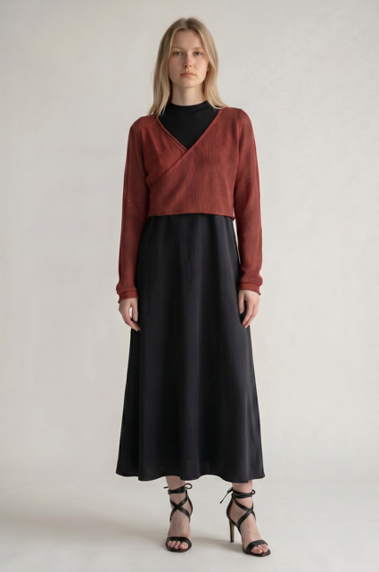 Crossover Cropped Sweater in Linen-Cotton