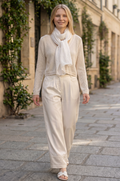 V-Neck Cropped Two-Tone Linen-Cotton Sweater