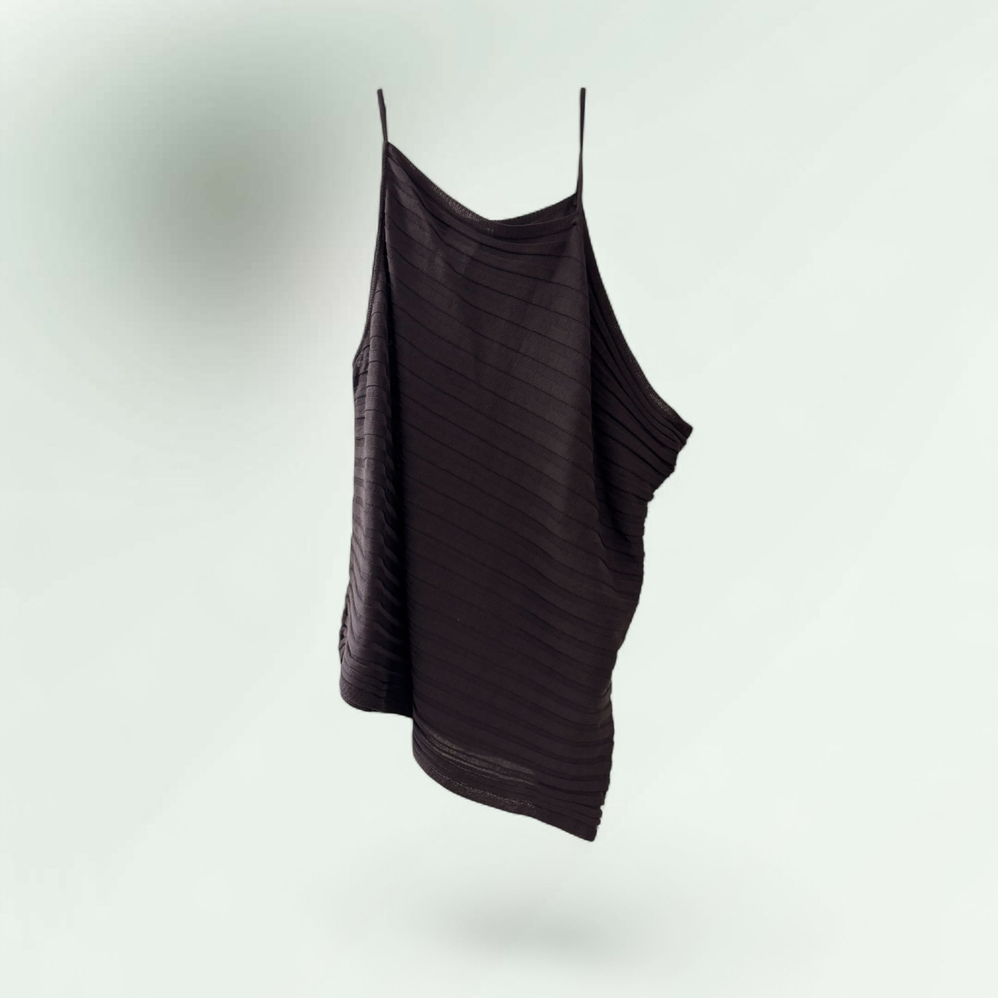 Spaghetti Strap Asymmetric Ribbed Tunic in Linen-Cotton