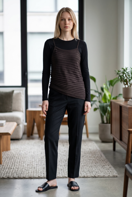 Spaghetti Strap Asymmetric Ribbed Tunic in Linen-Cotton