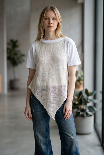 Asymmetric Ribbon Knit Tunic