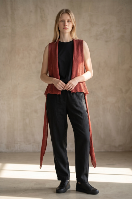 Sarah Pacini Linen Cropped Tie Gilet
