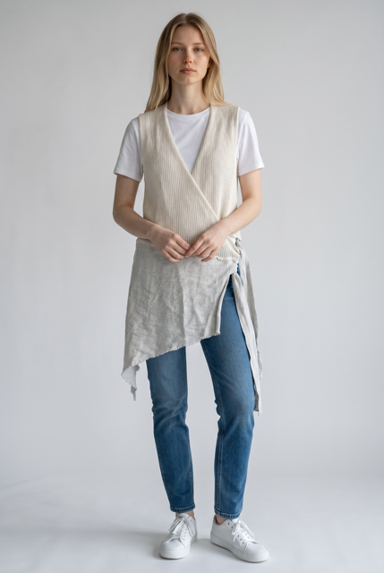 Sarah Pacini Two-Tone Cotton Linen Wrap Gilet