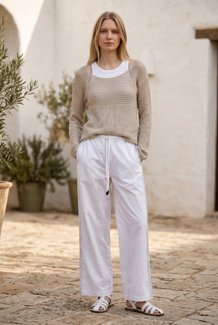 Open Weave Patch Design Sweater