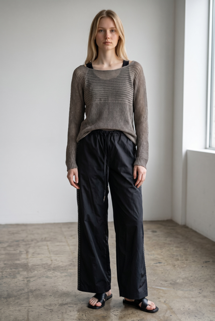 Open Weave Patch Design Sweater